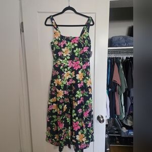 Old Navy Floral Midi Dress - Black, Pink, Green, Yellow